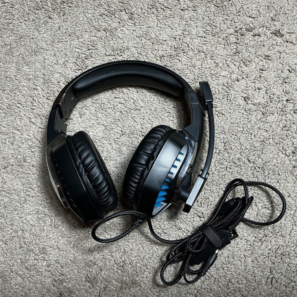 e‎ Gaming USB Wired Headset Black, White 7.1 Surround Sound With Boom Mic VG1
